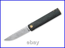 Fox Chnops Folding Knife Black Carbon Fiber Handle Damascus Plain Edge 01FX947