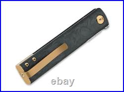 Fox Chnops Folding Knife Black Carbon Fiber Handle Damascus Plain Edge 01FX947