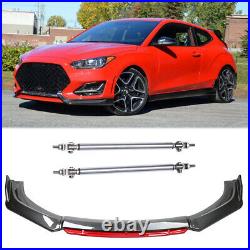 Front Bumper Lip Spoiler Splitter Carbon Fiber+ Strut Rod For Hyundai Veloster N