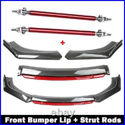 Front Bumper Lip Spoiler Splitter Carbon Fiber+ Strut Rod For Hyundai Veloster N