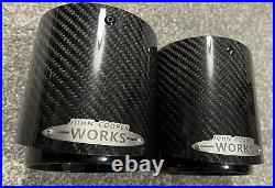 MINI F54 F55 F56 F57 F60 JCW Pair Black Carbon Fibre Exhaust Tips Cooper S