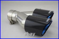 Oval Carbon Fiber Exhaust Dual Tip Blue Steel Car 2.5 Muffler Pipe Universal 1x
