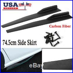 Pair 74.5cm Car Carbon Fiber Side Skirt Rocker Splitters Diffuser Winglet Wings