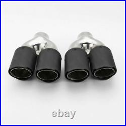 Pair Quad 3 Black Carbon Fiber Staggered Exhaust Tips 304 Stainless Steel