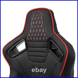 Pair of PVC Carbon Fiber Leather Reclinable Racing Seats WithSilders Red+Black