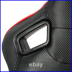 Red Diamond Leather Rear Black Carbon Fiber Left/Right Sport Racing Bucket Seats