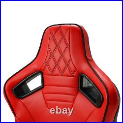 Red Diamond Leather Rear Black Carbon Fiber Left/Right Sport Racing Bucket Seats