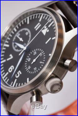 Seagull mvt Flieger Pilot WristWatch Mens Heated Blue Sapphire B-Uhr Chronograph