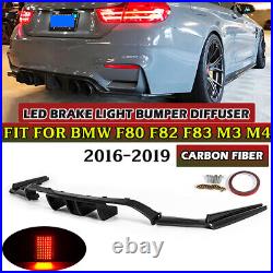 Set Carbon Fiber Rear Diffuser Lip With Light For 2015-2020 BMW F80 M3 F82 F83 M4