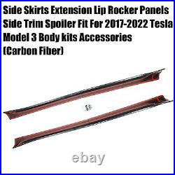 Side Skirts Extension Lip Rocker Panels Fit For 17-22 Tesla Model 3 Carbon Fiber