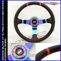 Universal Fit 350MM Black CFL Neo Spoke Sport Racing Steering Wheel+JDM Logo