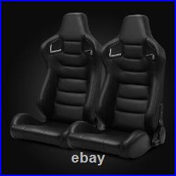 Universal Pairs JDM Black Carbon Fiber Mixed PVC Leather Racing Bucket Seats